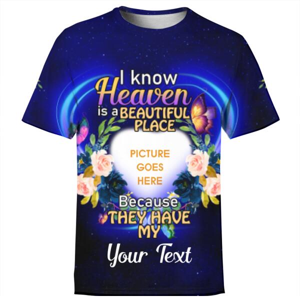 Unifinz Personalized Memorial Shirt I Know Heaven Is A Beautiful Place Butterfly For Mom, Dad, Grandpa, Son, Daughter Custom Memorial Gift C176