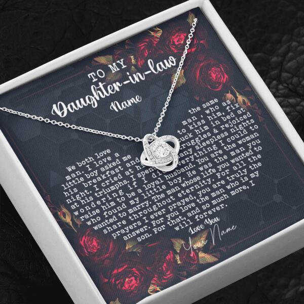 Personalized Family Love Knot Necklace Message Card We Both Love The Same Man Gift For Your Daughter In Law Custom Family Gift F44