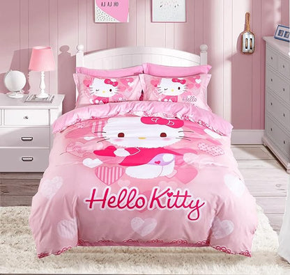 Hello Kitty Bedding Set Cute Hello Kitty Heart Pattern Duvet Covers Pink Unique Gift