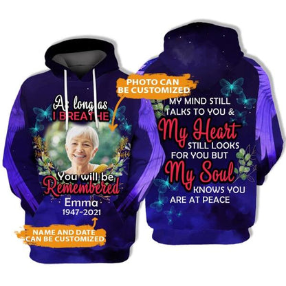 Personalized Memorial Hoodie As Long As I Breathe For Mom, Dad, Grandpa, Son, Daughter Custom Memorial Gift M426