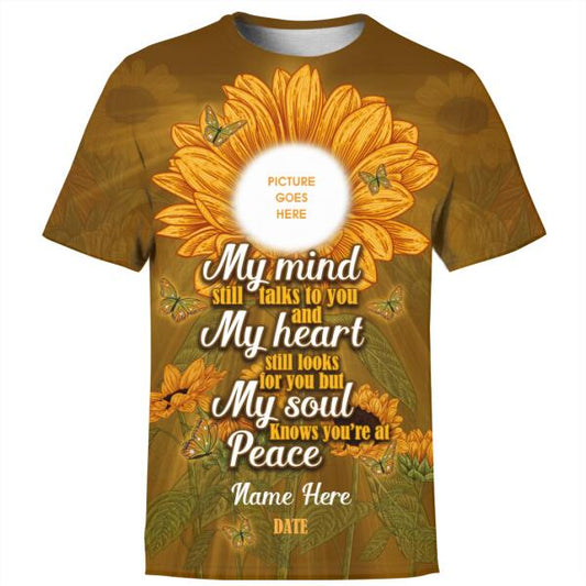 Unifinz Personalized Memorial Shirt My Mind Still Talks To You Sunflowers For Mom, Dad, Grandpa, Son, Daughter Custom Memorial Gift M250