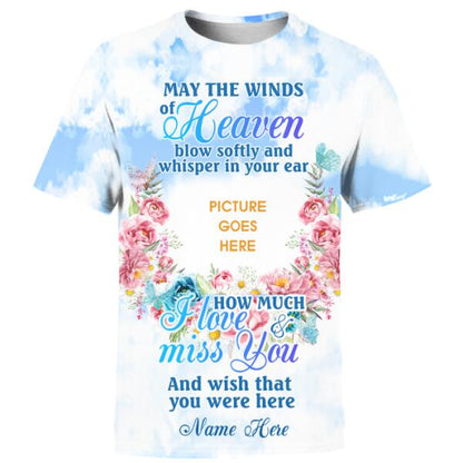 Unifinz Personalized Memorial Shirt As May The Wind Of Heaven For Mom, Dad, Grandpa, Son, Daughter Custom Memorial Gift M269