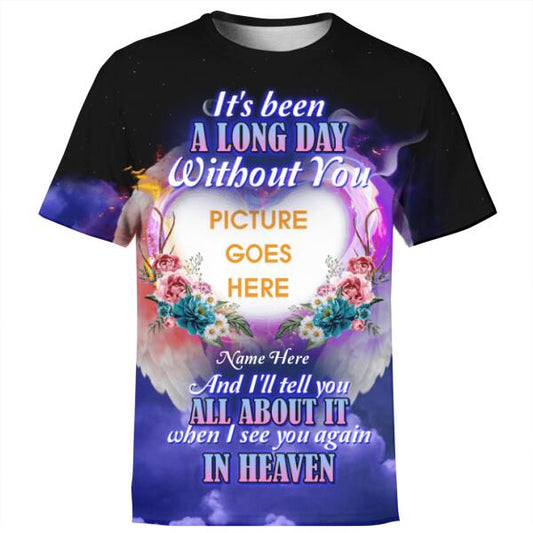 Unifinz Personalized Memorial Shirt It's been A Long Day Without You Heaven For Mom, Dad, Grandpa, Son, Daughter Custom Memorial Gift M273
