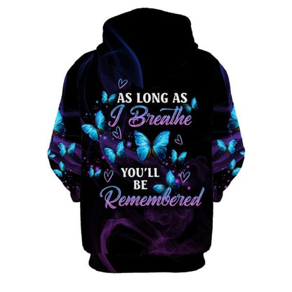 Personalized Memorial Hoodie As Long As I Breathe I Miss You For Mom, Dad, Grandpa, Son, Daughter Custom Memorial Gift Black M446