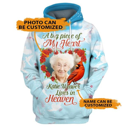 Personalized Memorial Hoodie A Big Piece Of My Heart Lives In Heaven For Mom, Dad, Grandpa, Son, Daughter Custom Memorial Gift M456