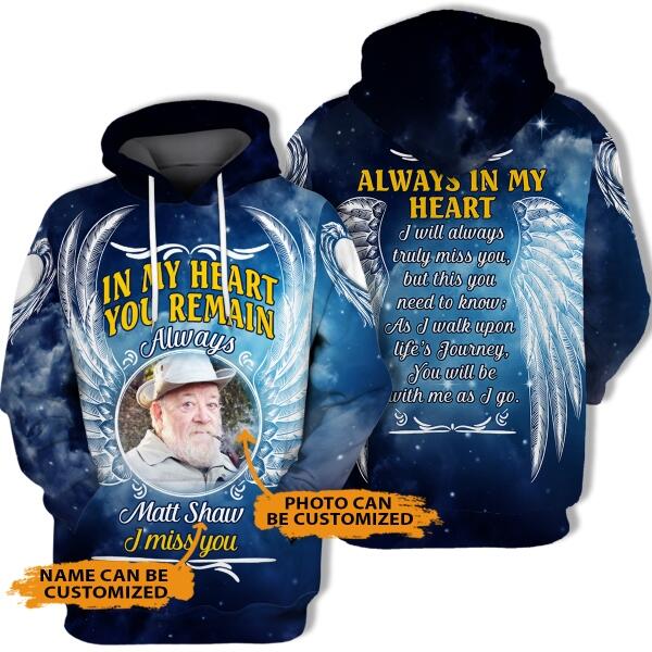 Personalized Memorial Hoodie In My Heart You Remain For Mom, Dad, Grandpa, Son, Daughter Custom Memorial Gift M457