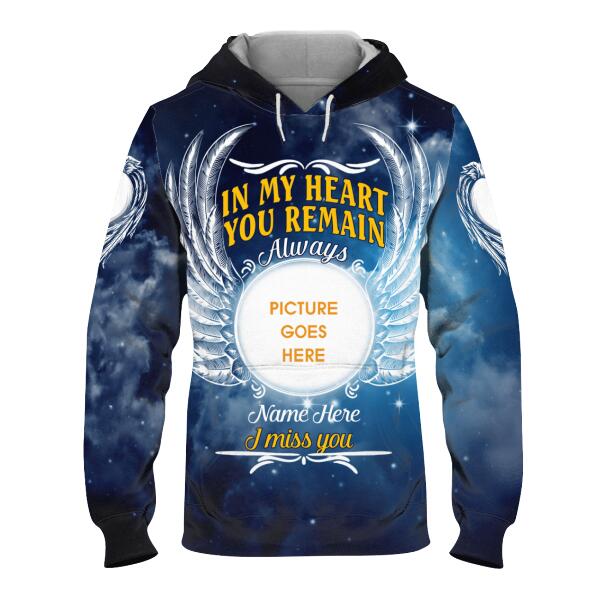 Personalized Memorial Hoodie In My Heart You Remain For Mom, Dad, Grandpa, Son, Daughter Custom Memorial Gift M457