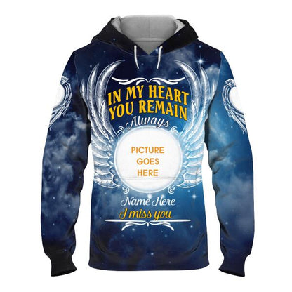 Personalized Memorial Hoodie In My Heart You Remain For Mom, Dad, Grandpa, Son, Daughter Custom Memorial Gift M457