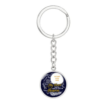 Custom Memorial Circle Keychain With Picture For Lost Loved Ones Hold You In My Heart Blue M464