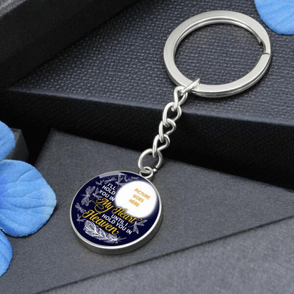 Custom Memorial Circle Keychain With Picture For Lost Loved Ones Hold You In My Heart Blue M464