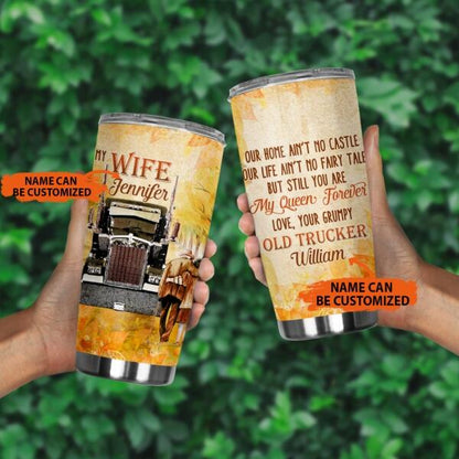 Personalized Valentine Wife Tumbler 20oz My Wife From Husband Old Trucker For Wife Custom Family Gift F70