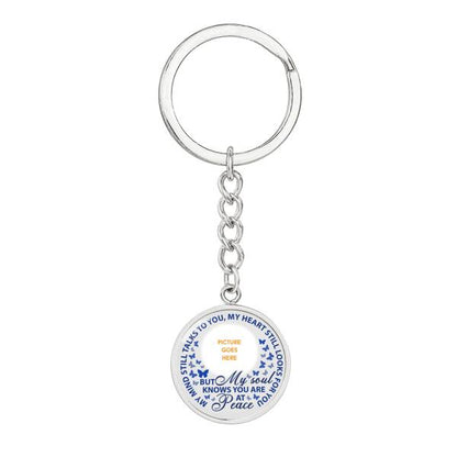 Custom Memorial Circle Keychain With Picture For Lost Loved Ones My Mind Still Talks Keychain White M470A