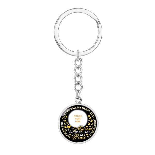 Custom Memorial Circle Keychain With Picture For Lost Loved Ones My Mind Still Talks Keychain Black M470B