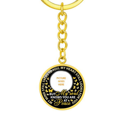 Custom Memorial Circle Keychain With Picture For Lost Loved Ones My Mind Still Talks Keychain Black M470B