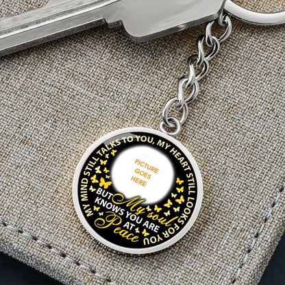 Custom Memorial Circle Keychain With Picture For Lost Loved Ones My Mind Still Talks Keychain Black M470B