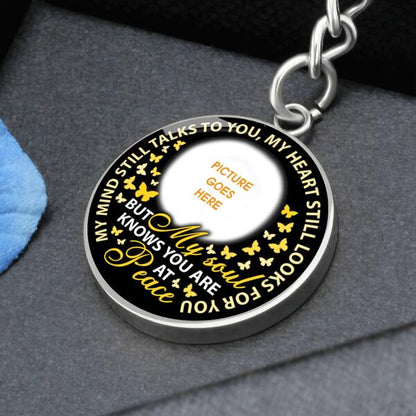 Custom Memorial Circle Keychain With Picture For Lost Loved Ones My Mind Still Talks Keychain Black M470B