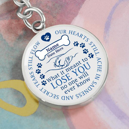 Custom Memorial Circle Keychain With Picture For Loss Of Pet Our Hearts Still Ache Keychain White M476B