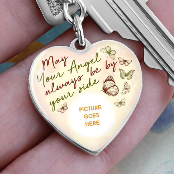 Custom Memorial Circle Keychain With Picture For Lost Loved Ones May Your Angel Keychain Yellow M490