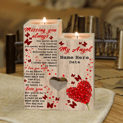 Custom Memorial Wood Candle Holder For Lost Loved One Missing You Always Candlestick Red M488