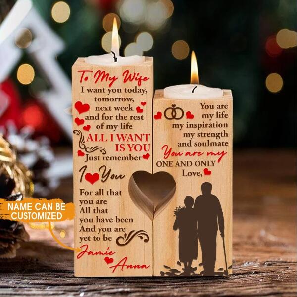 Personalized Valentine Wood Candle Holder I Want You Today For Wife Custom Family Gift F107