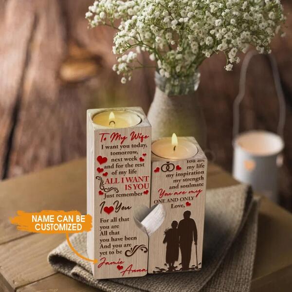 Personalized Valentine Wood Candle Holder I Want You Today For Wife Custom Family Gift F107