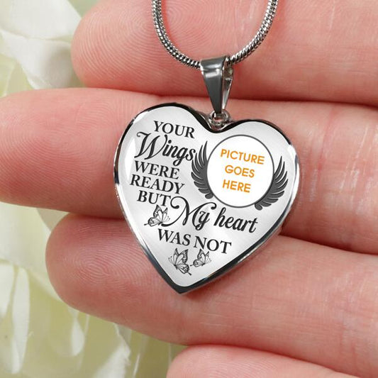 Personalized Memorial Heart Necklace Your Wings Were Ready For Mom Dad Grandma Daughter Son Custom Memorial Gift M489A