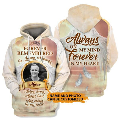 Personalized Memorial Hoodie Forever Remembered In Loving Memory For Mom, Dad, Grandpa, Son, Daughter Custom Memorial Gift M501