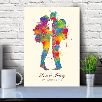 Personalized Hiking Portrait Canvas For Couple Hiking Couple Watercolor Portrait Canvas 32"x48" White