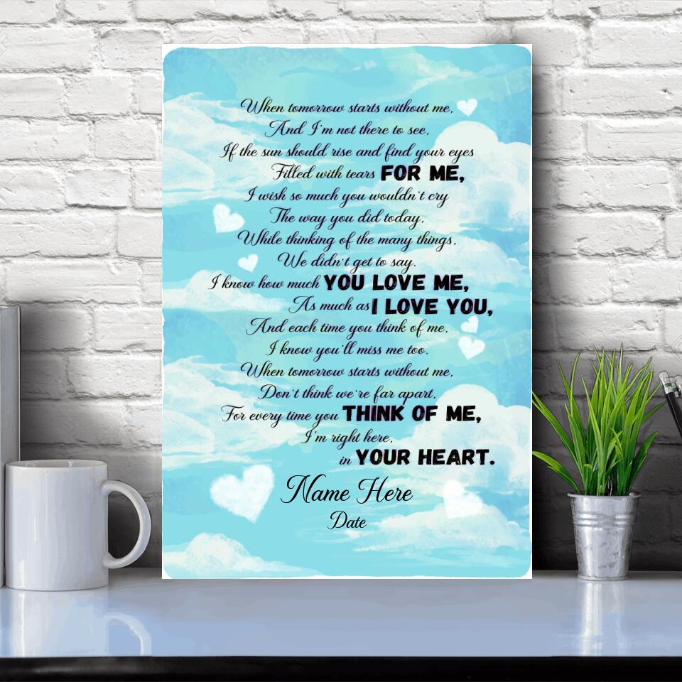 Personalized Memorial Portrait Canvas I'm Right Here In Your Heart For Dad Mom Someone Custom Memorial Gift M42