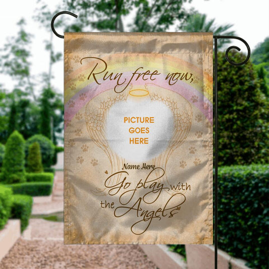 Personalized Pet Memorial Garden Flag Dandelion Run For Free With Angels For Loss Of Pet Custom Memorial Gift M285