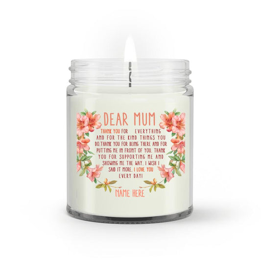 Personalized Mom Soy Wax Candle Dear Mum Thank You Soy Wax Candle Mother's day Gift Form Daughter F137