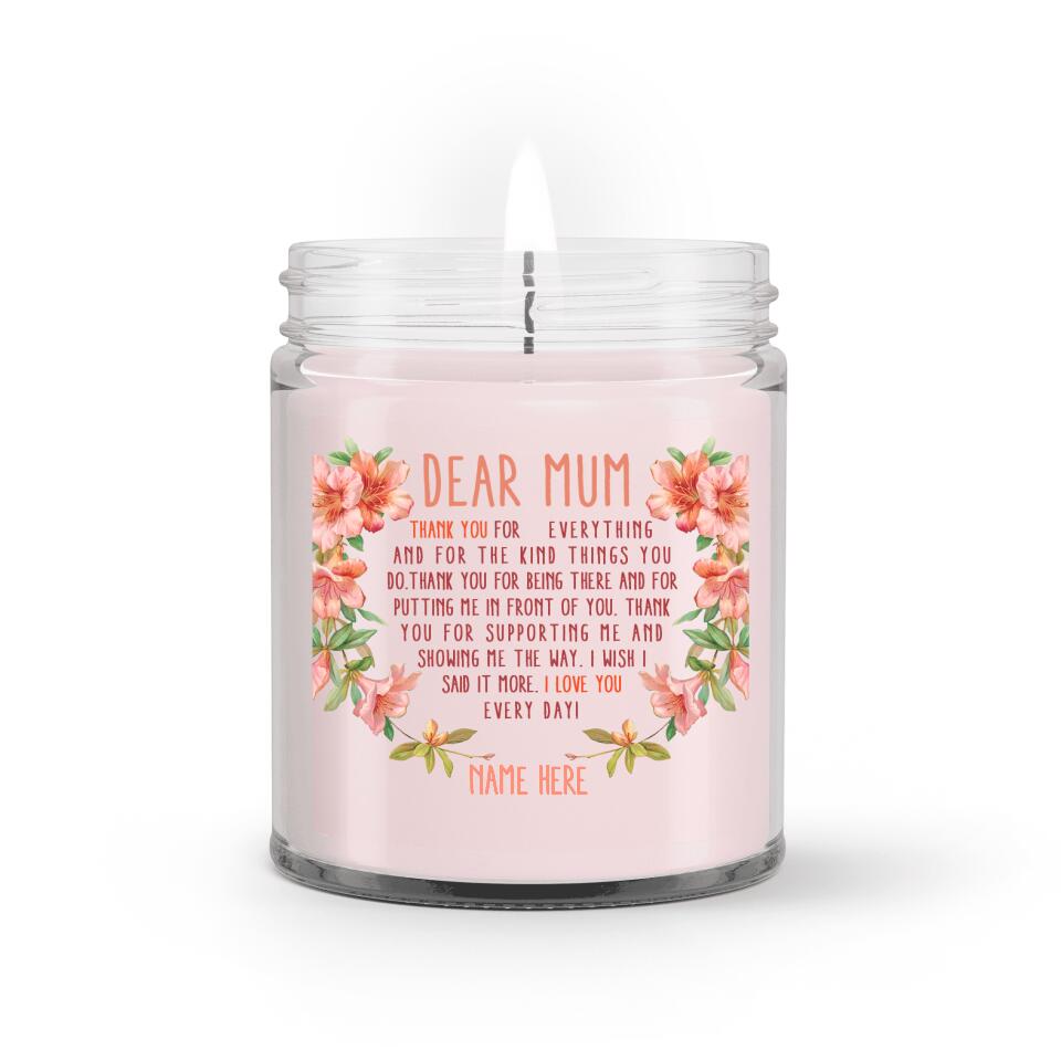 Personalized Mom Soy Wax Candle Dear Mum Thank You Soy Wax Candle Mother's day Gift Form Daughter F137