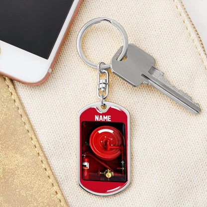 Personalized Firefighter Dog Tag Keychain Firefighter Hose For Dad Brother Family Friends Keychain Custom Firefighter Gift