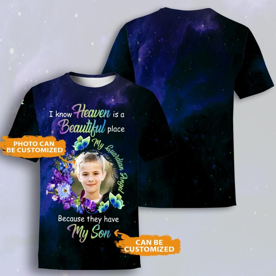 Personalized Memorial Shirt I Know Heaven is A Beautiful Place Dark Sky For Dad,Mom, Family Custom Memorial Gift M603B