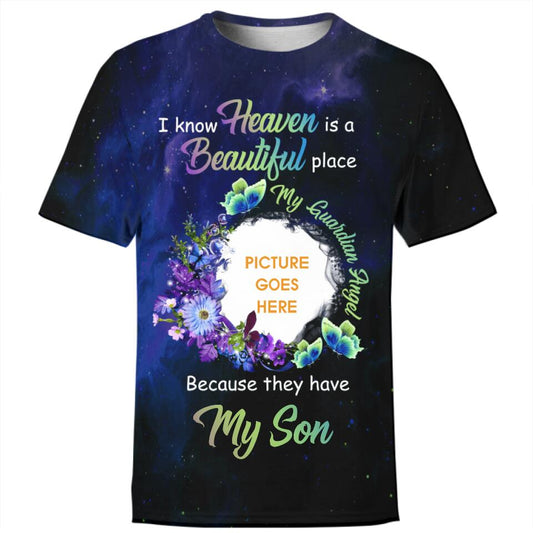 Personalized Memorial Shirt I Know Heaven is A Beautiful Place Dark Sky For Dad,Mom, Family Custom Memorial Gift M603B