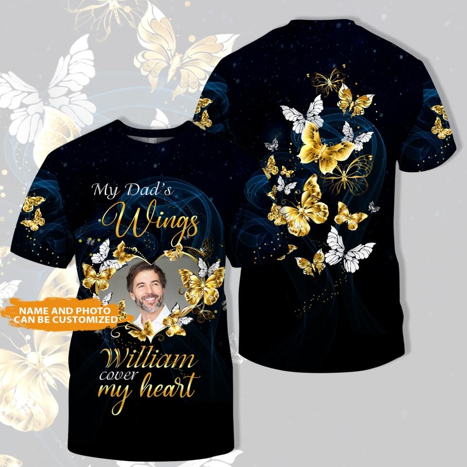 Personalized Memorial Shirt My Dad Mom Wings Cover My Heart For Daughter Son Custom Memorial Gift M602