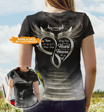 Personalized Memorial Shirt A Piece Of My Heart Lives In Heaven For Dad Mom Family Custom Memorial Gift M606