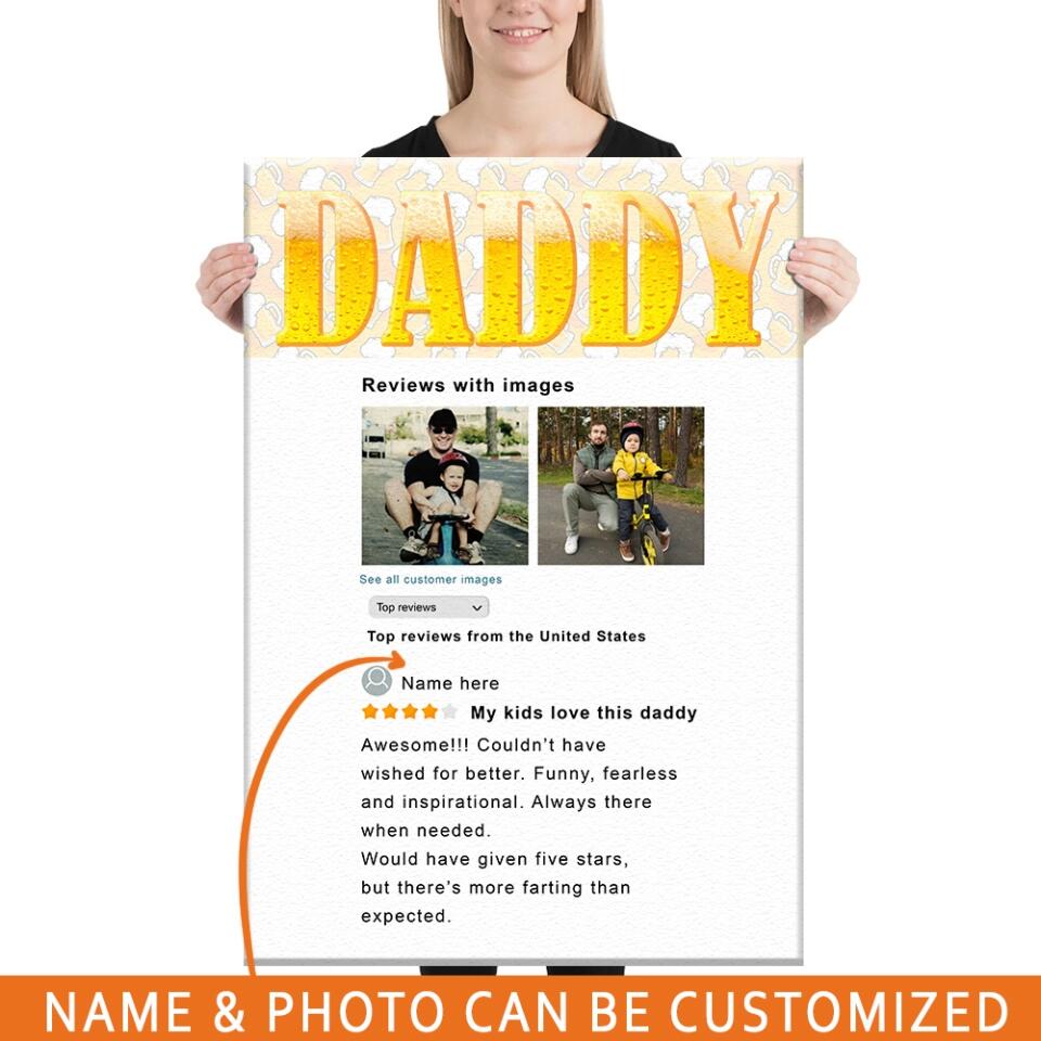 Personalized Dad Portrait Canvas Daddy Reviews Beer Canvas Custom Father's Day Gift F168