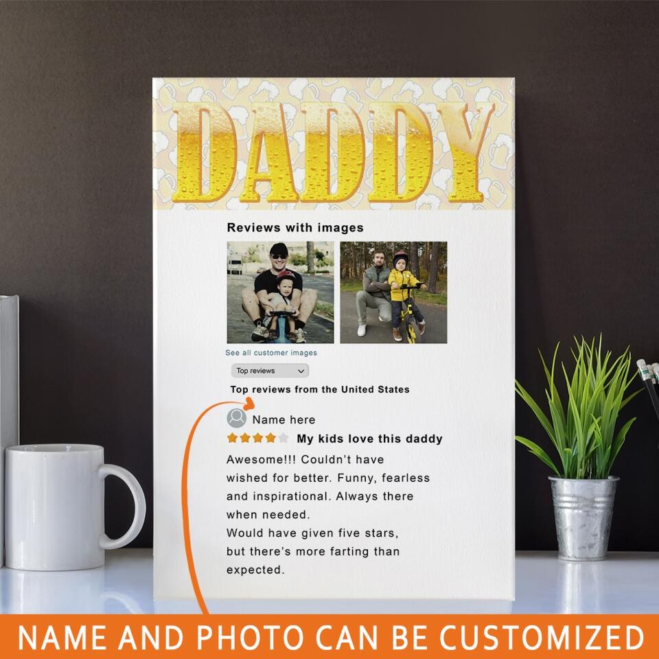 Personalized Dad Portrait Canvas Daddy Reviews Beer Canvas Custom Father's Day Gift F168