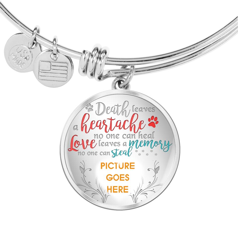 Custom Pet Memorial Circle Bangle For Loss of Pet Love Leaves A Memory Pet Circle Bangle White M77