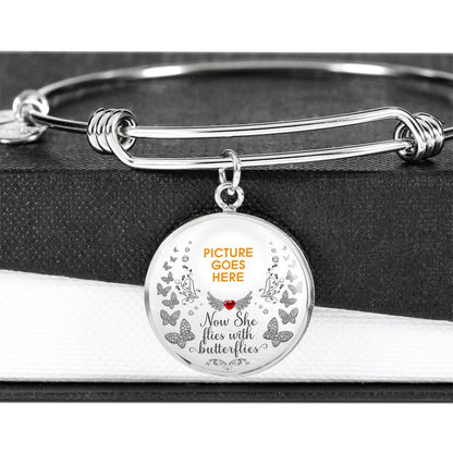 Custom Memorial Circle Bangle For Lost Loved Ones Now She Flies With Butterflies Circle Bangle White M103