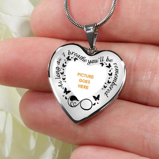 Personalized Memorial Heart Necklace As Long As I Breathe For Mom Dad Grandma Daughter Son Custom Memorial Gift M565