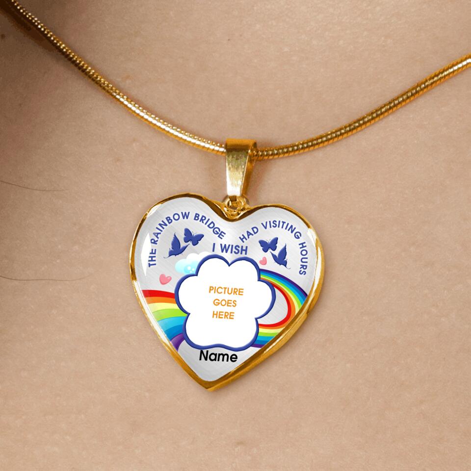 Personalized Pet Memorial Heart Necklace I Wish The Rainbow Bridge Custom Memorial Dog Gift M617