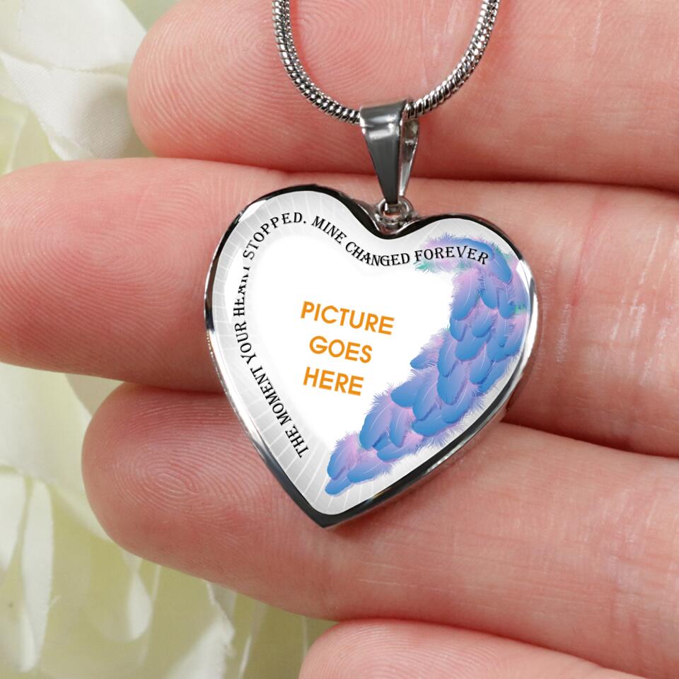 Personalized Memorial Heart Necklace The Moment Your Heart Stopped Mine Changed Custom Memorial Gift M628