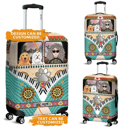 Personalized Dog Luggage Cover On A Dark Desert Highway Hippie Traveling Custom Dog Mom Gift D24