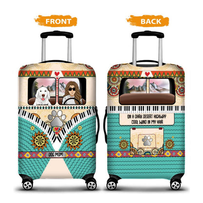 Personalized Dog Luggage Cover On A Dark Desert Highway Hippie Traveling Custom Dog Mom Gift D24