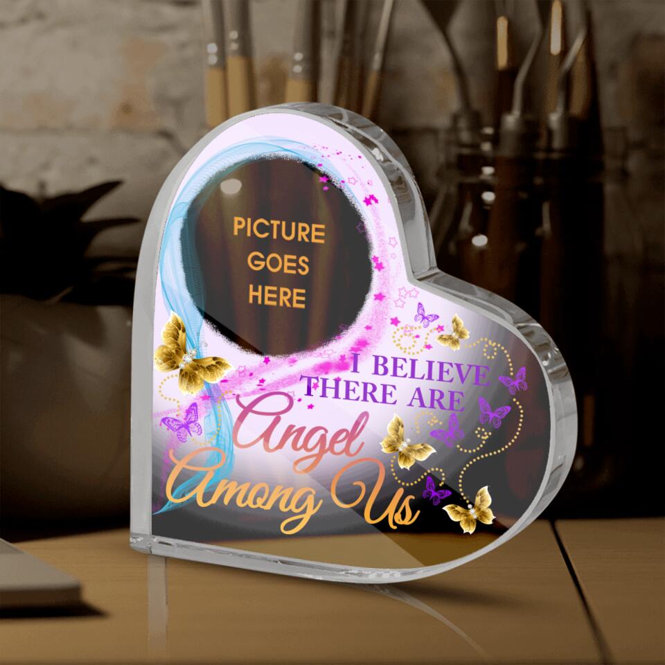 Personalized Memorial Heart Crystal Keepsake I Believe There Are Angel Among Us Custom Memorial Gift M638