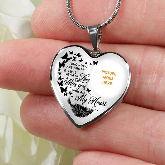 Personalized Memorial Heart Necklace I Know You Are With Me Butterfly Custom Memorial Gift M637