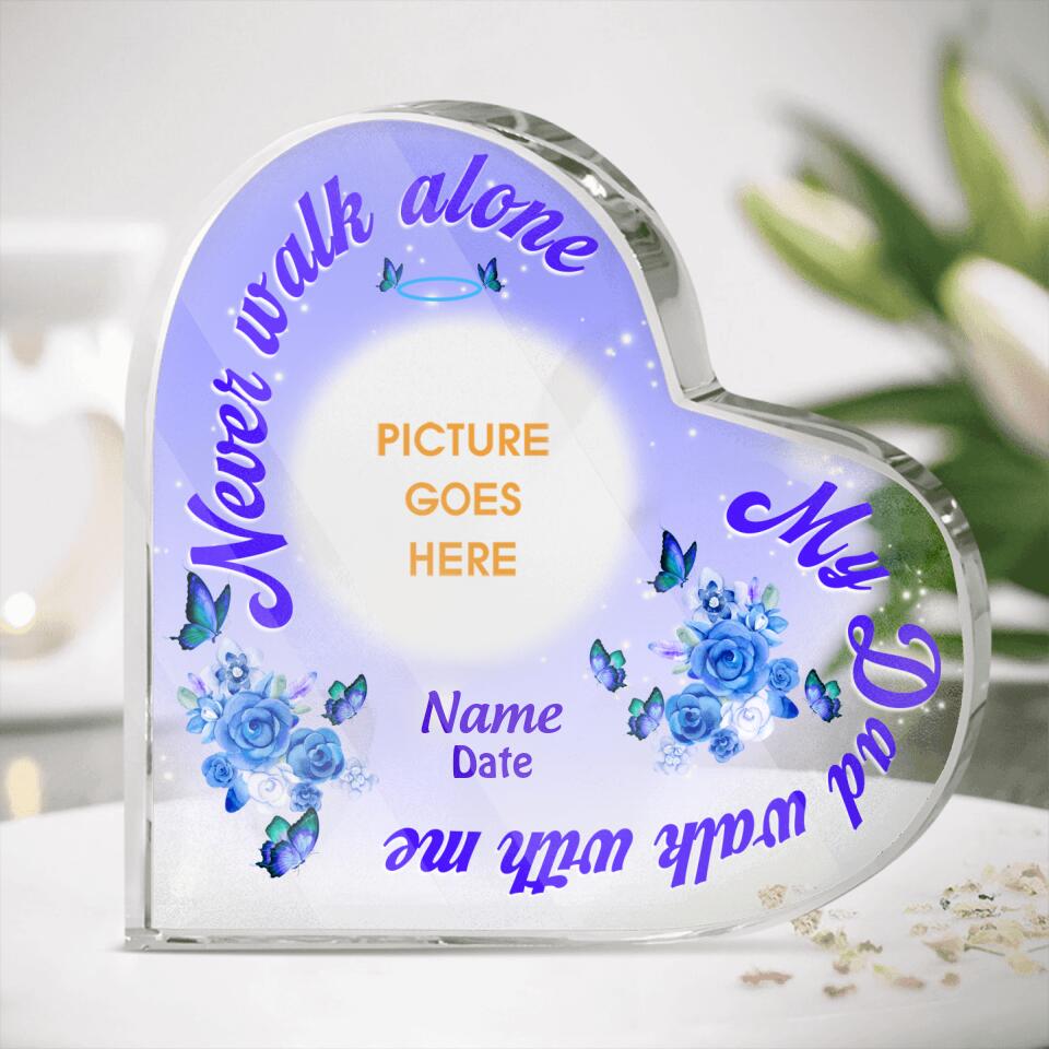 Personalized Memorial Heart Crystal Keepsake Never Walk Alone My Dad Son Mom Daughter Custom Memorial Gift M648