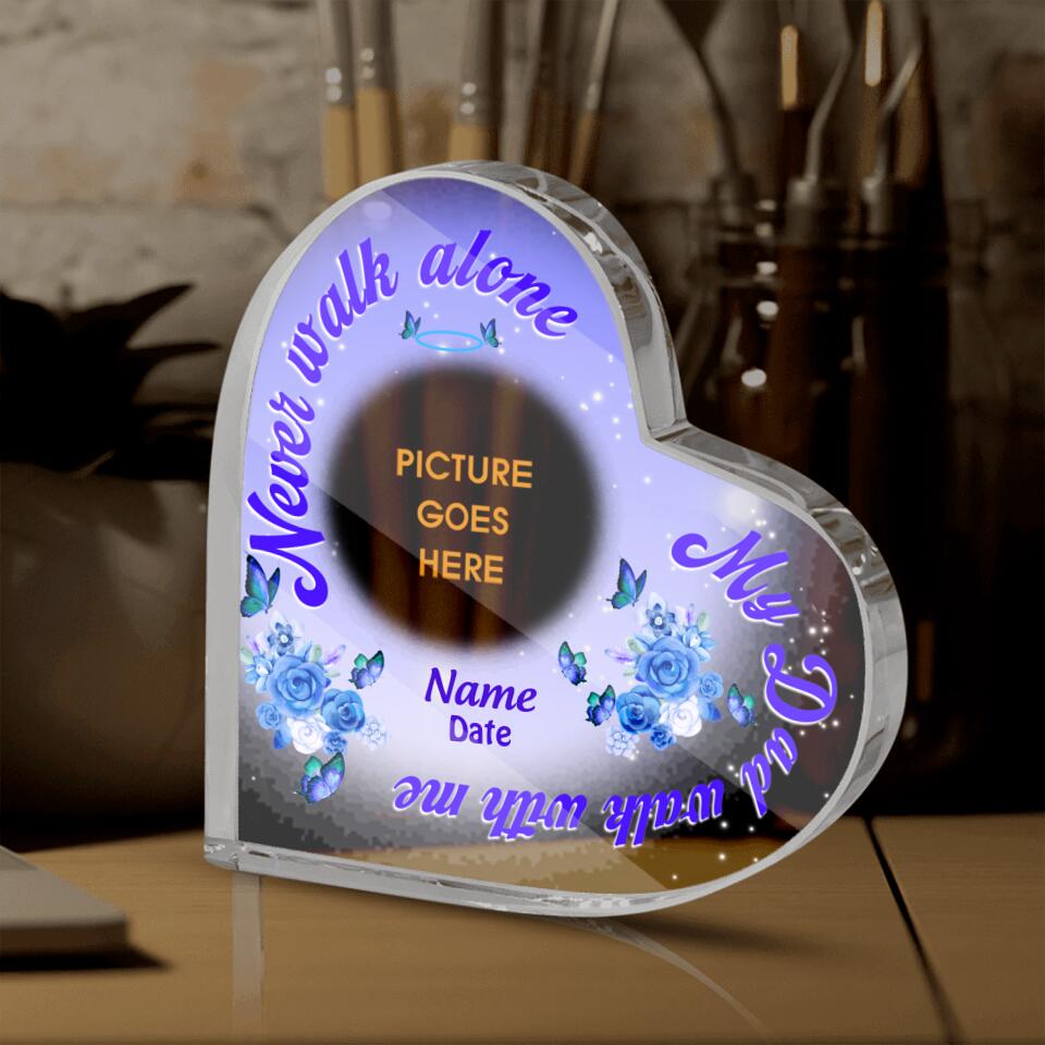 Personalized Memorial Heart Crystal Keepsake Never Walk Alone My Dad Son Mom Daughter Custom Memorial Gift M648